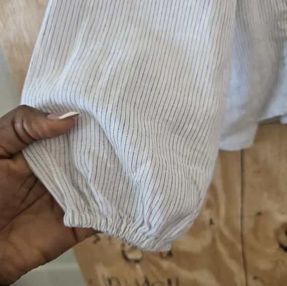 Calligraphie Blouse Sz M Linen Blend Women's Light Gray V-Neck Long Sleeve - Picture 10 of 13